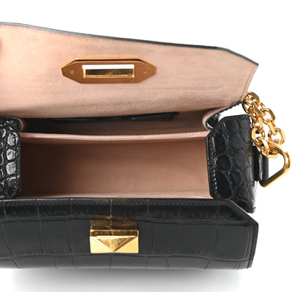 Alexander McQueen Calfskin Crocodile Embossed Box Shoulder Bag 19 Black 5 of 10