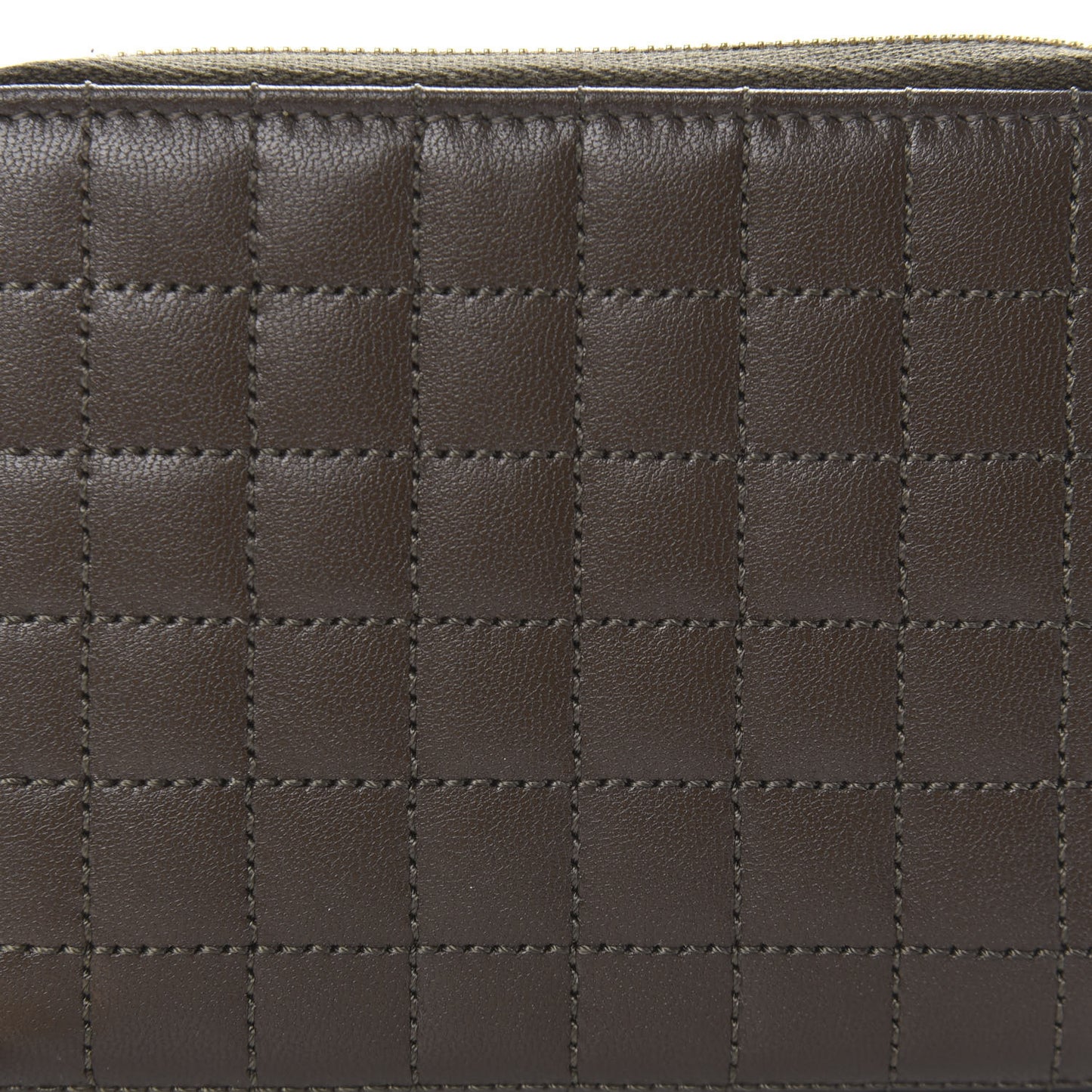 Lambskin Quilted C Charm Zip Around Wallet Khaki