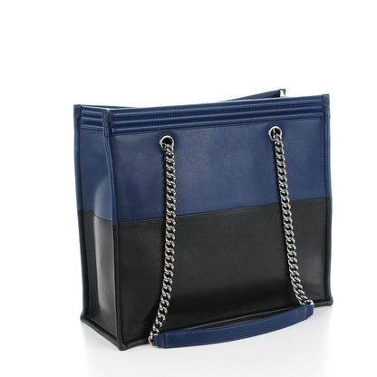 Chanel Calfskin Bi-Color Large Boy Tote Black Navy 3 of 11