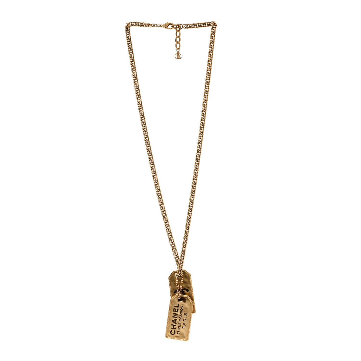 Chanel ID Dog Tag Charm Necklace Gold 3 of 5