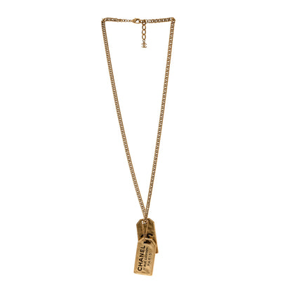 Chanel ID Dog Tag Charm Necklace Gold 3 of 5