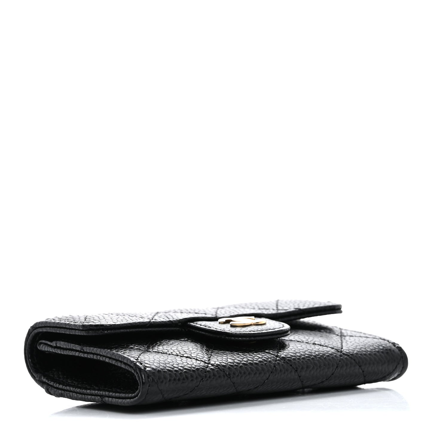 Caviar Quilted Flap Card Holder Wallet Black