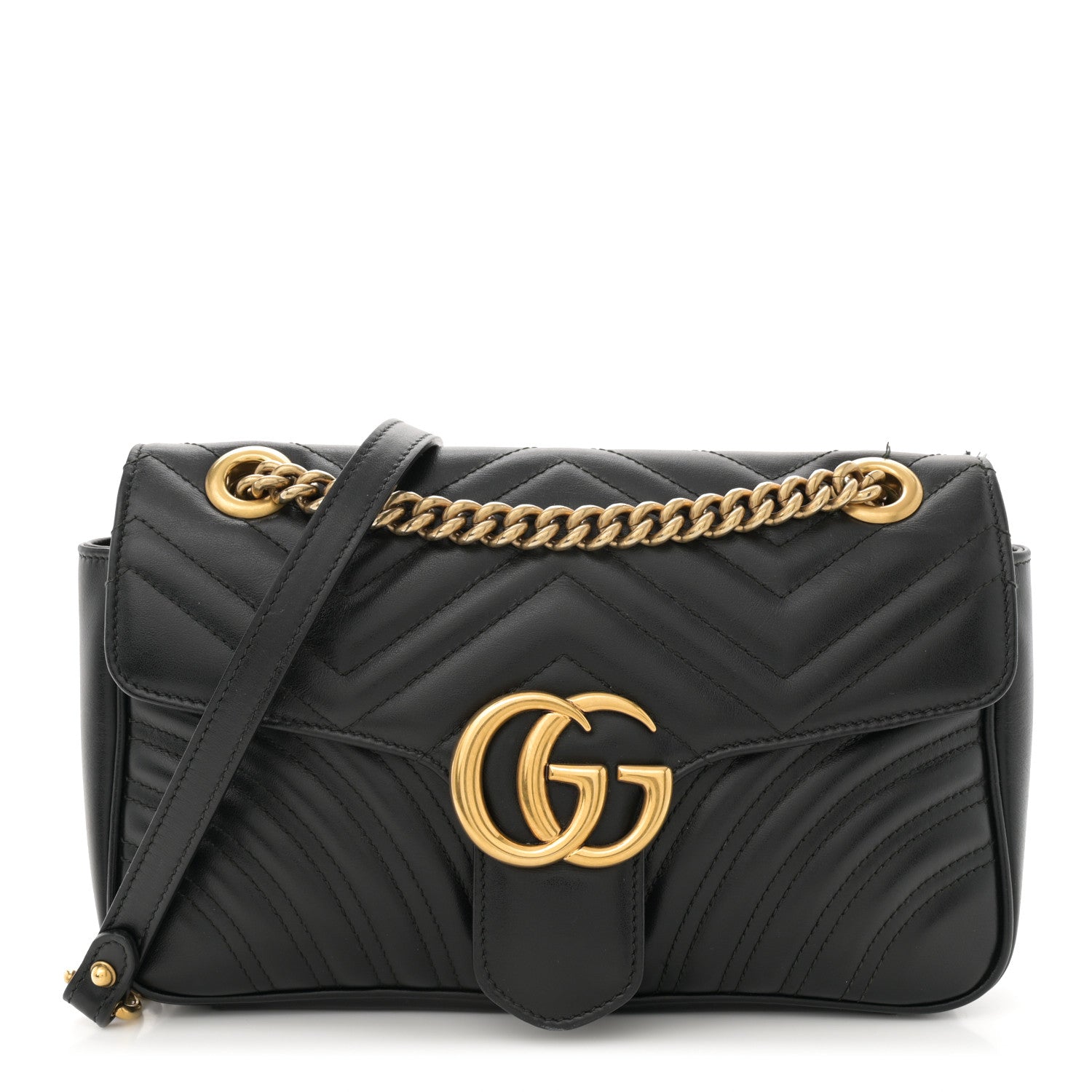 Gucci Calfskin Matelasse Small GG Marmont Shoulder Bag Black 1 of 13