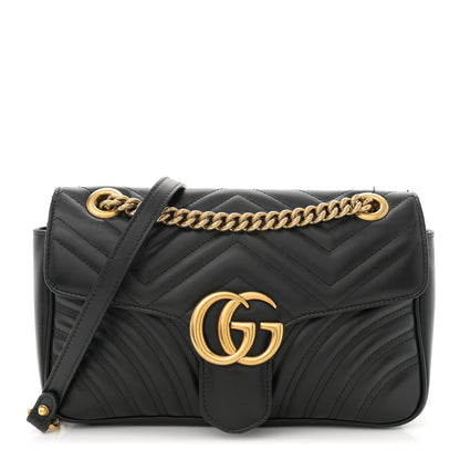 Gucci Calfskin Matelasse Small GG Marmont Shoulder Bag Black 1 of 13