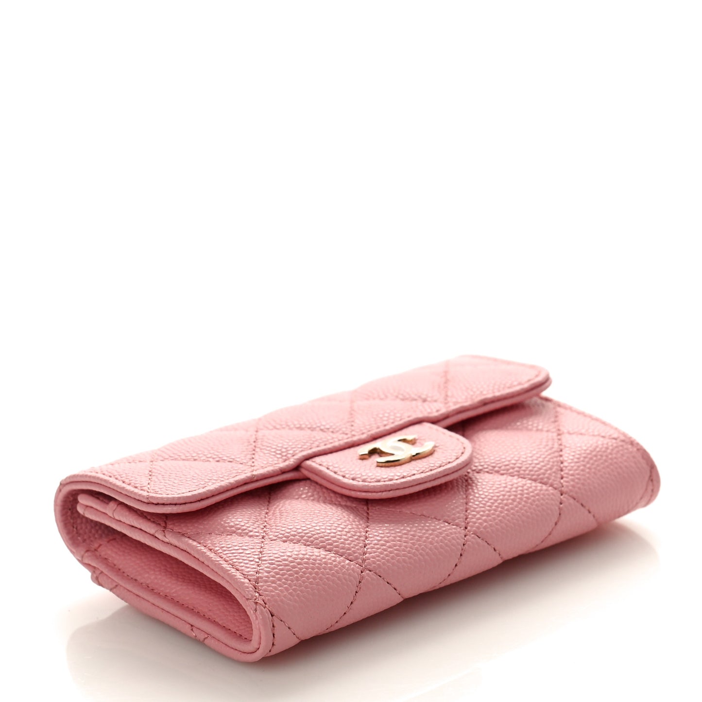 Caviar Quilted Flap Card Holder Wallet Light Pink