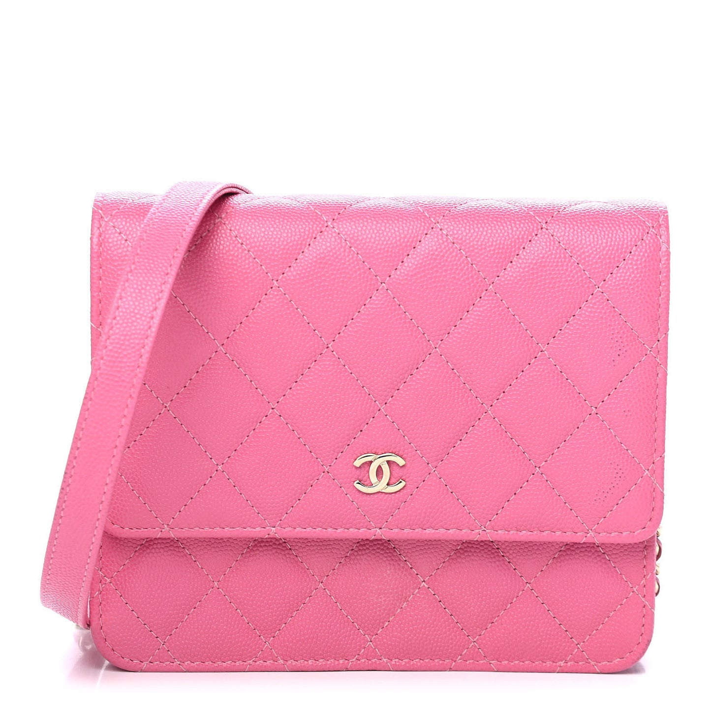 Caviar Quilted Square Wallet On Chain WOC Pink