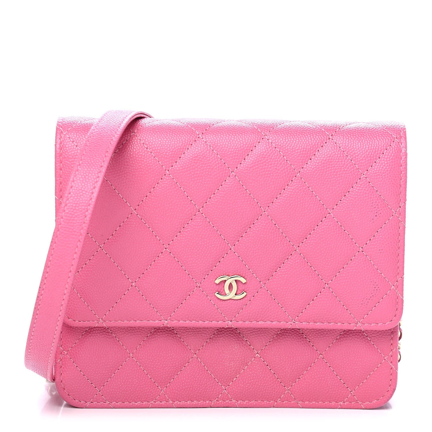 Chanel Caviar Quilted Square Wallet On Chain WOC Pink 1 of 10