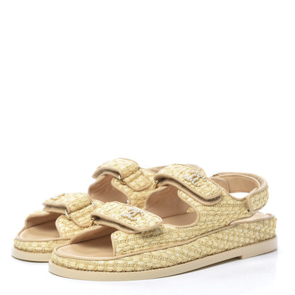 Chanel Braided Fabric Velcro Dad Sandals 38.5 Beige 3 of 8