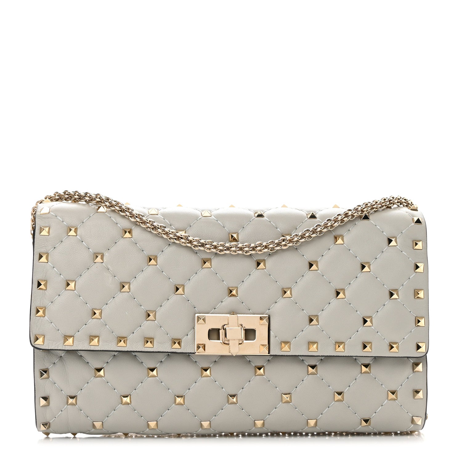Valentino Garavani Nappa Rockstud Spike Wallet On Chain Opal Grey 1 of 13