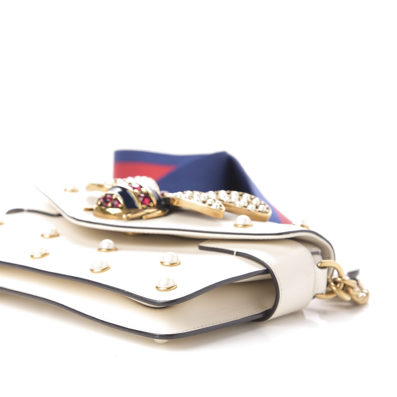 Gucci Nappa Pearl Studded Mini Queen Margaret Broadway Shoulder Bag Mystic White 9 of 13