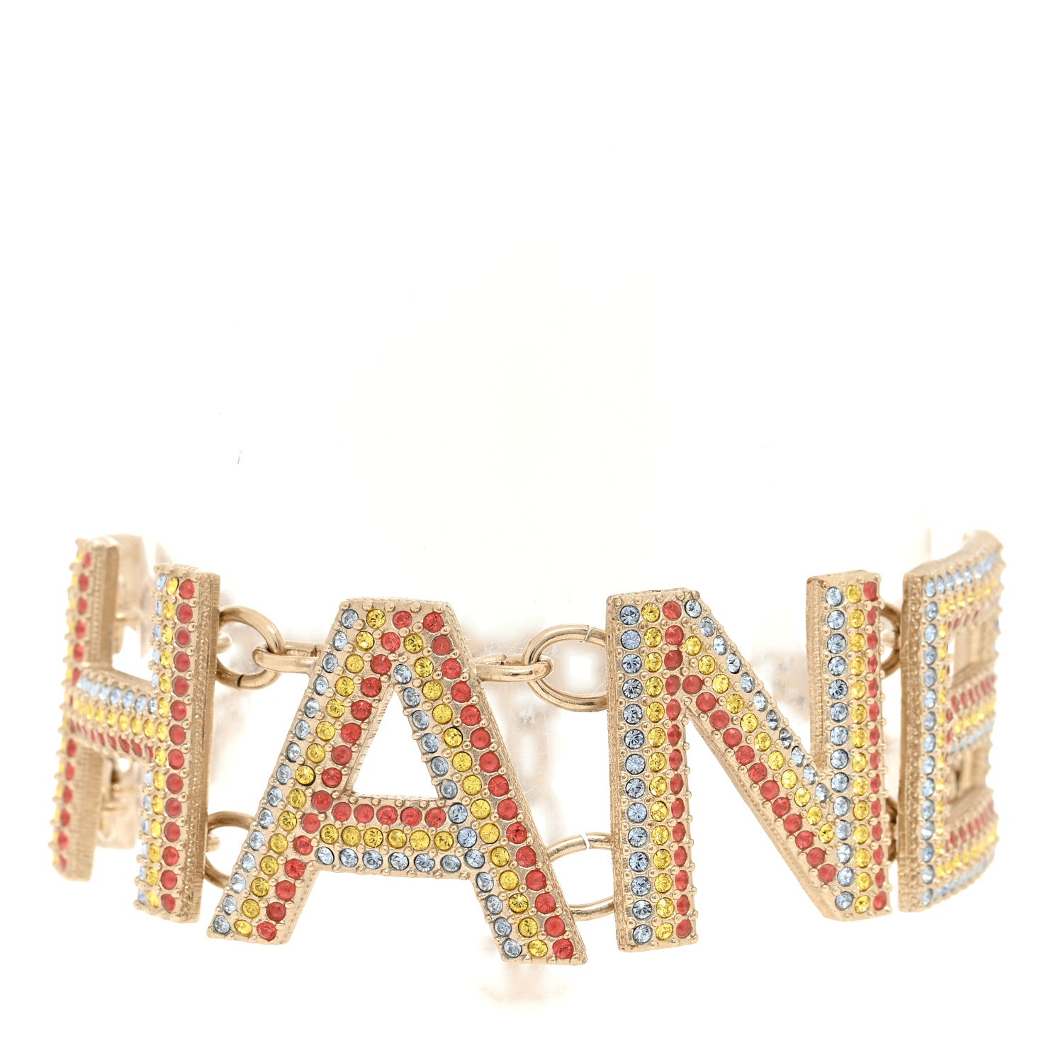 Chanel Metal Crystal Cha-Nel Logo Bracelet Multicolor Gold 1 of 5