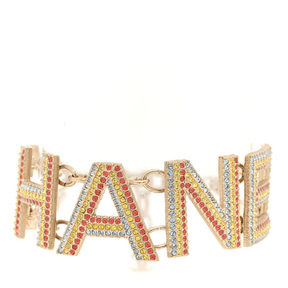 Chanel Metal Crystal Cha-Nel Logo Bracelet Multicolor Gold 1 of 5