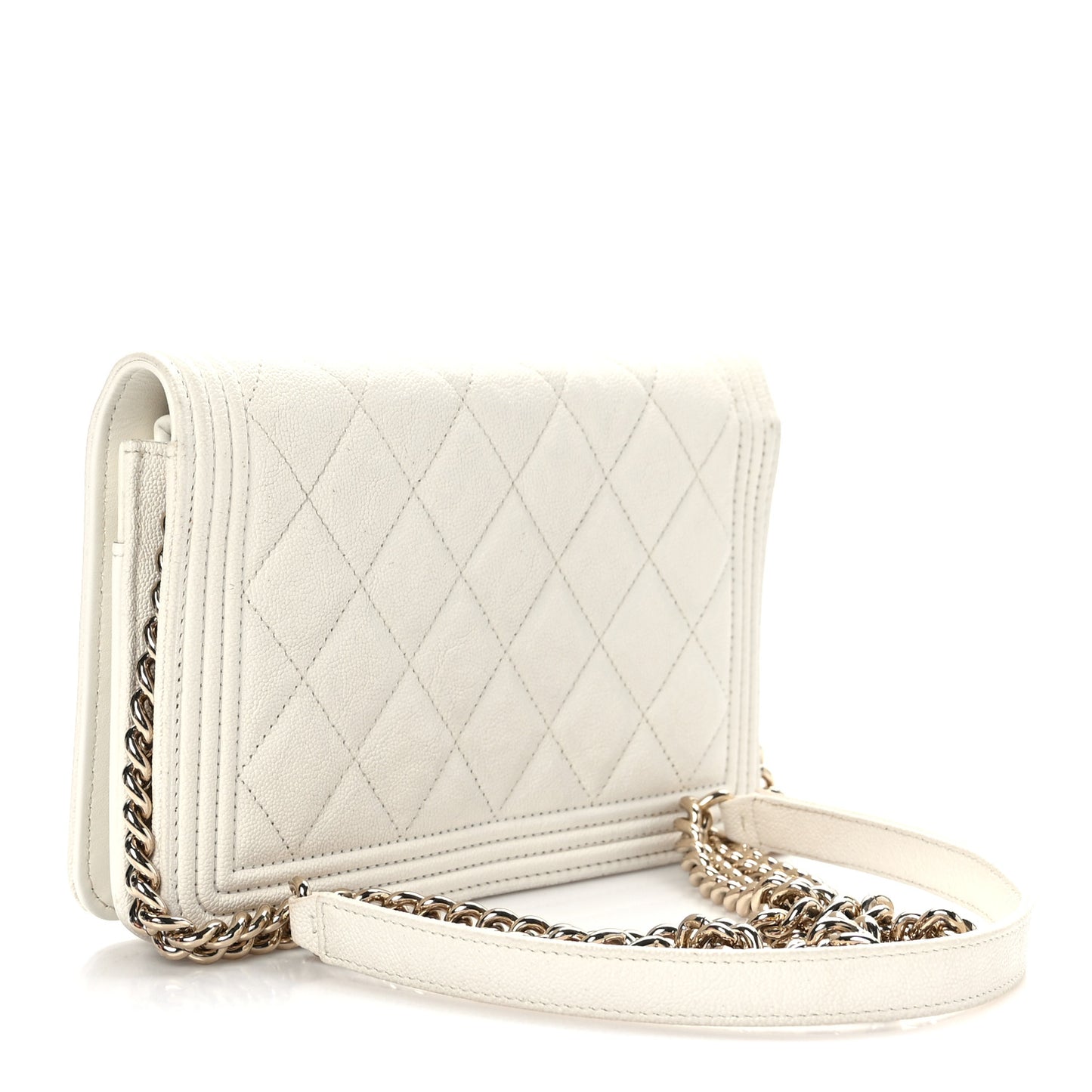 Caviar Quilted Boy Wallet On Chain WOC White