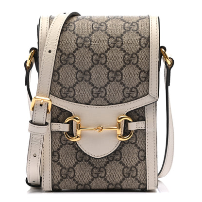 Gucci GG Supreme Monogram Azalea Calfskin Mini Horsebit 1955 Crossbody Bag Beige Ebony Mystic White 1 of 9