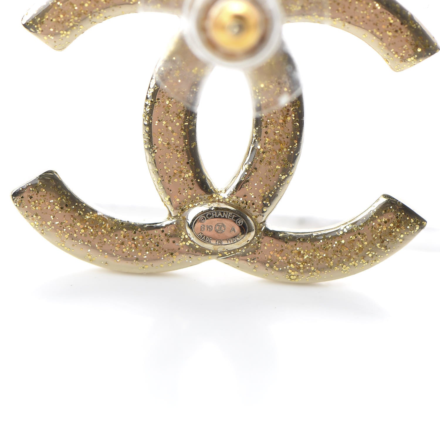 Chanel Crystal Glitter Quilted CC Earrings Light Gold 4 of 5