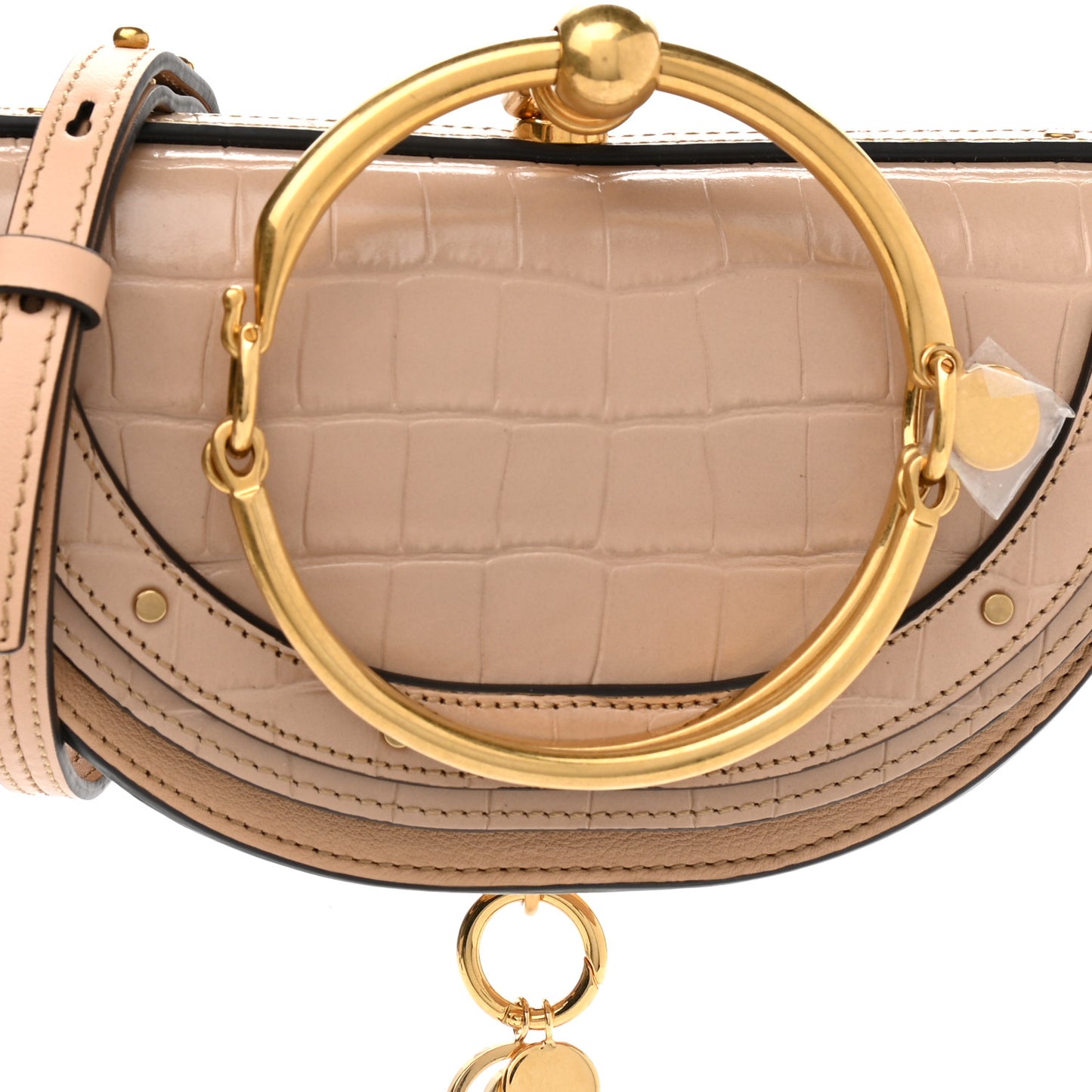 Calfskin Crocodile Embossed Small Nile Bracelet Minaudiere Bag Nut