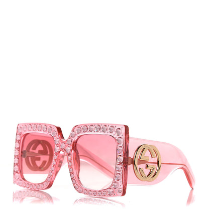 Gucci Acetate Crystal Oversize Sunglasses GG0148S Pink 1 of 6