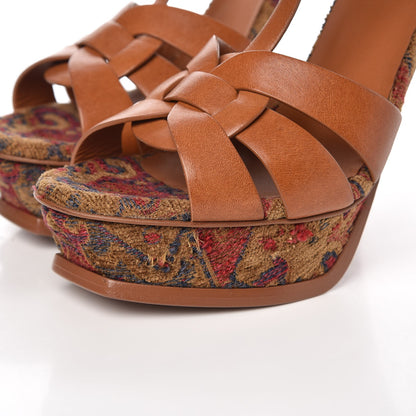 Saint Laurent Calfskin Tapestry Marrakech Tribute 105 Platform Sandals 40.5 Ambra Sapphire 9 of 13
