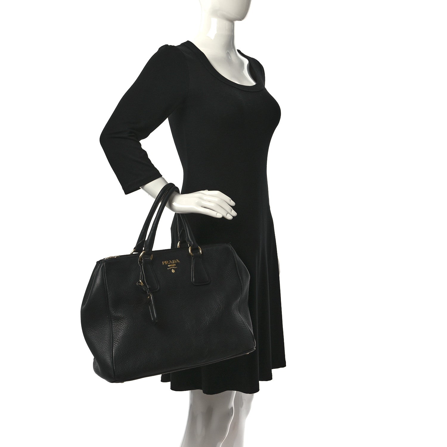 Prada Vitello Daino Large Double Zip Tote Black 2 of 16