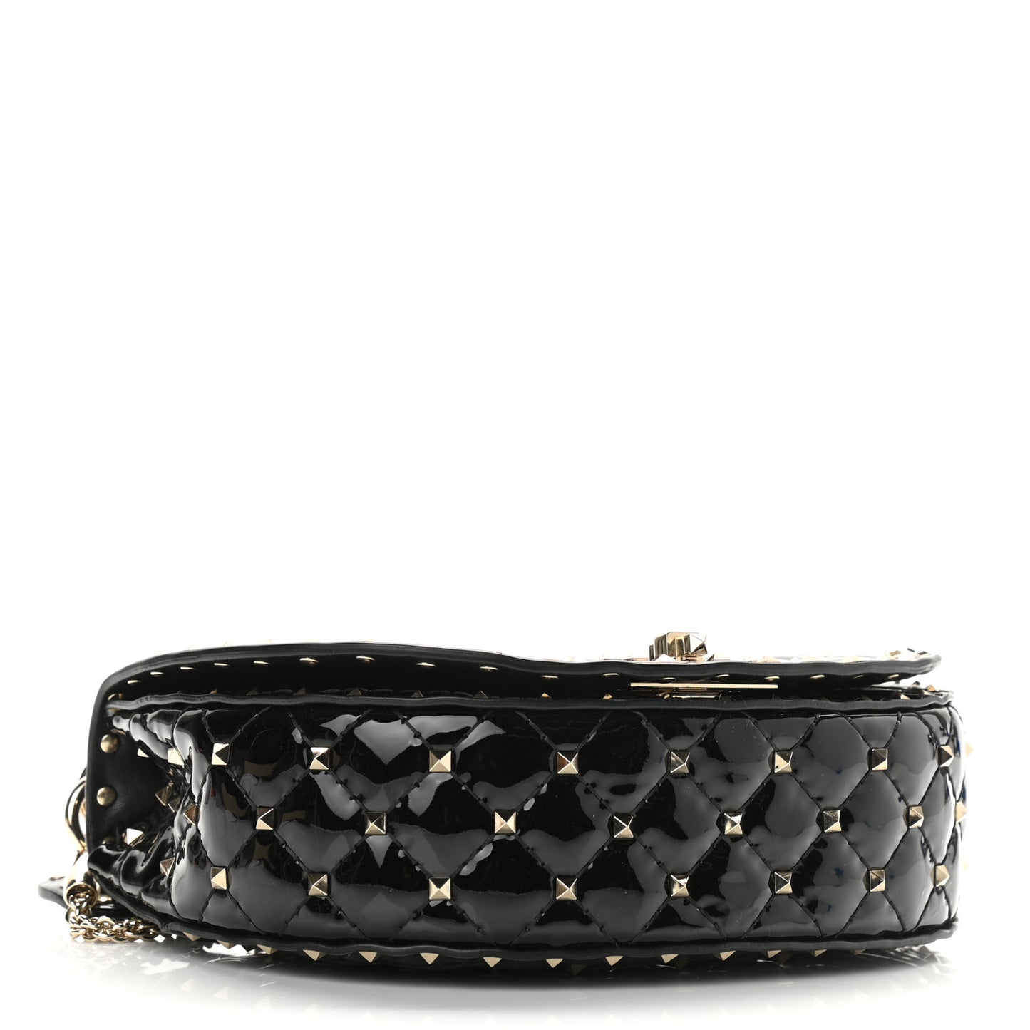 Patent Medium Rockstud Spike Halfmoon Saddle Bag Black