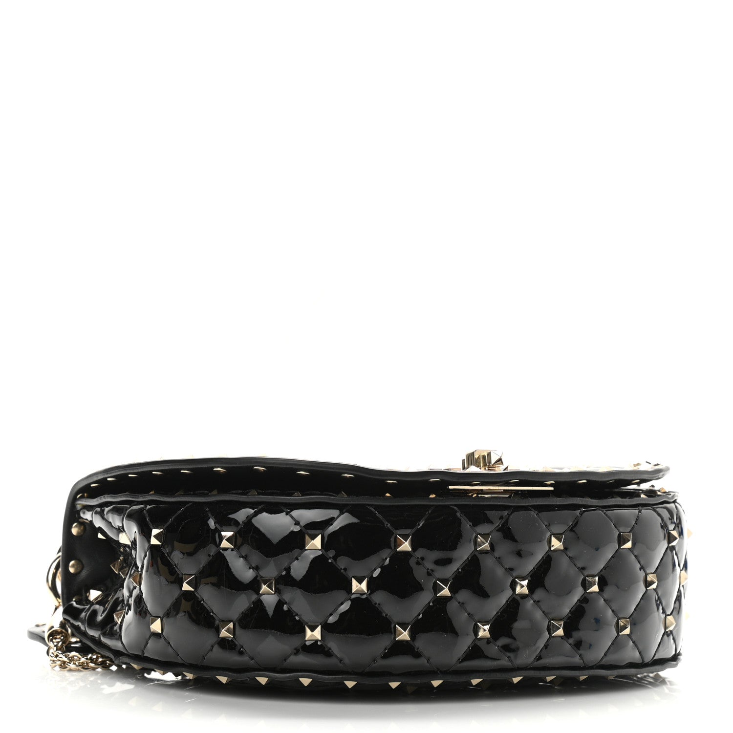 Valentino Garavani Patent Medium Rockstud Spike Halfmoon Saddle Bag Black 4 of 10