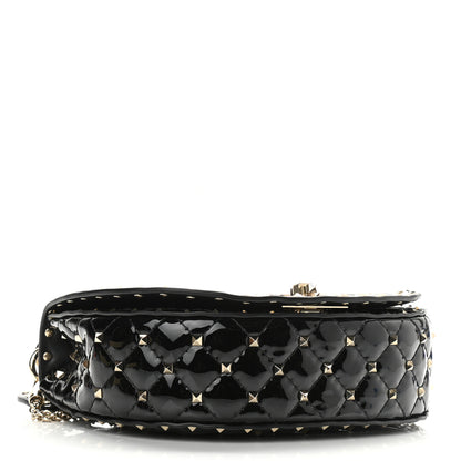 Valentino Garavani Patent Medium Rockstud Spike Halfmoon Saddle Bag Black 4 of 10