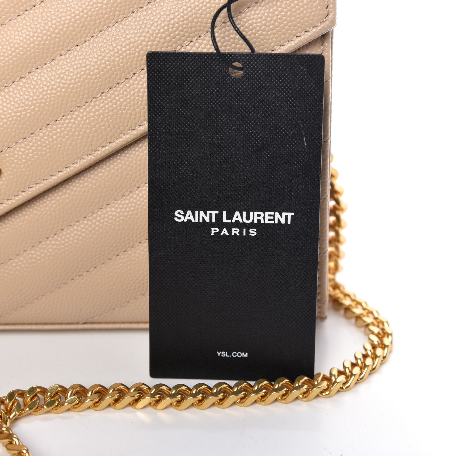 Saint Laurent Grain De Poudre Matelasse Chevron Monogram Chain Wallet Dark Beige 10 of 10