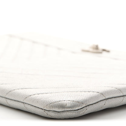 Chanel Metallic Sheepskin Chevron Quilted Mademoiselle Vintage Large Zip Pouch Silver 8 of 11