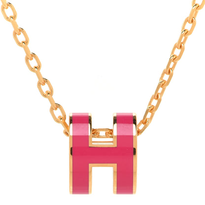 Hermes Lacquered Gold Mini Pop H Pendant Necklace Rose Extreme 4 of 8