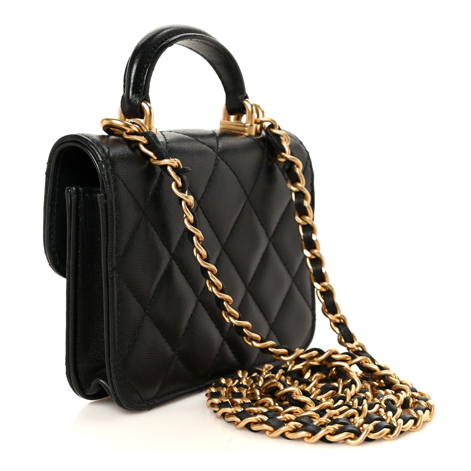 Chanel Lambskin Quilted Top Handle Flap Coin Purse With Chain Black 2 of 11