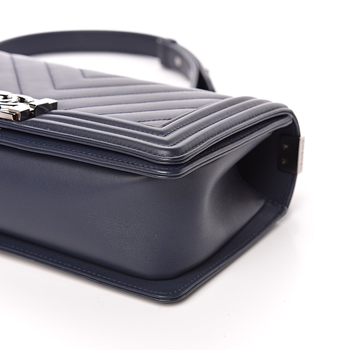 Calfskin Chevron Medium Boy Flap Navy