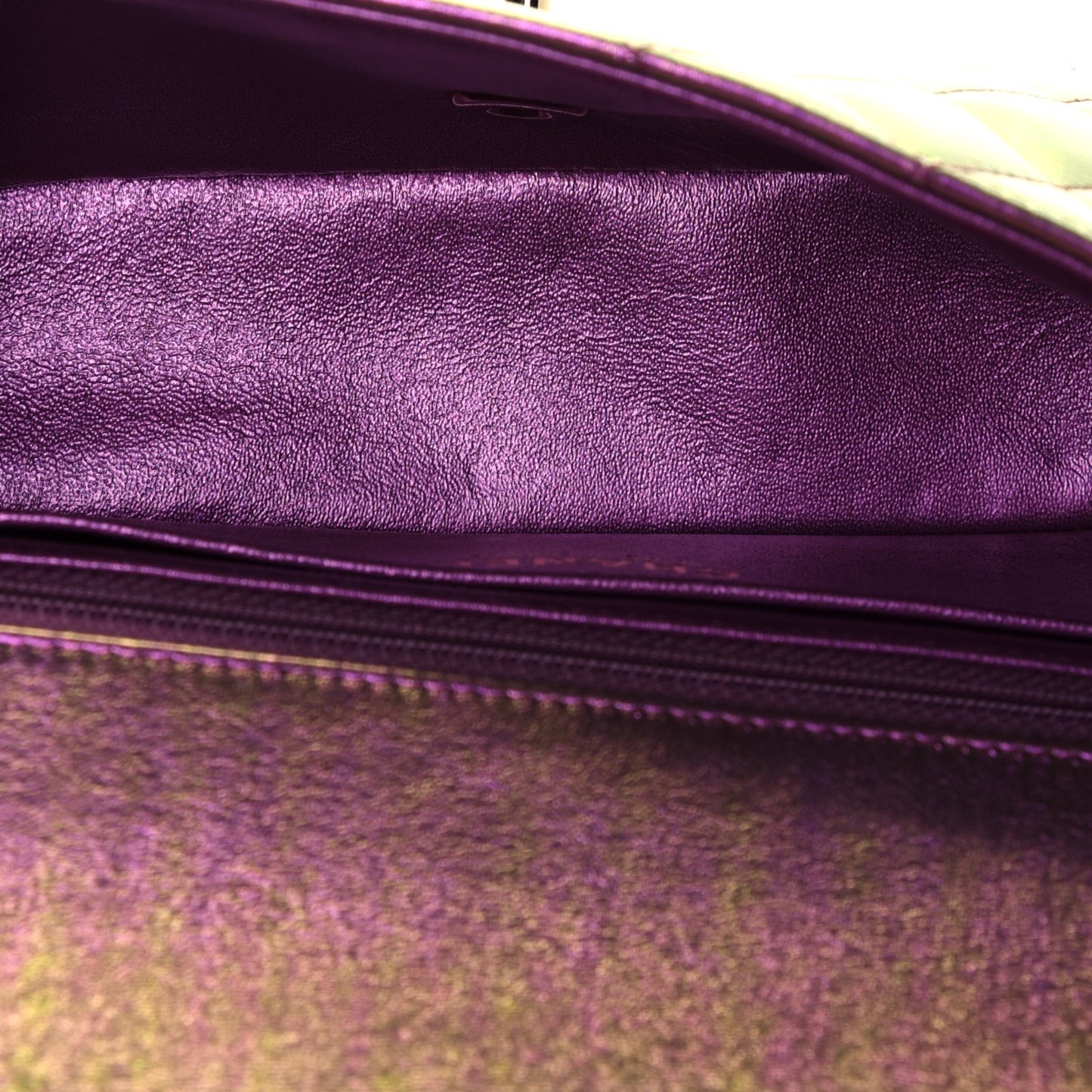 Iridescent Lambskin Quilted Mini Rectangular Flap Purple