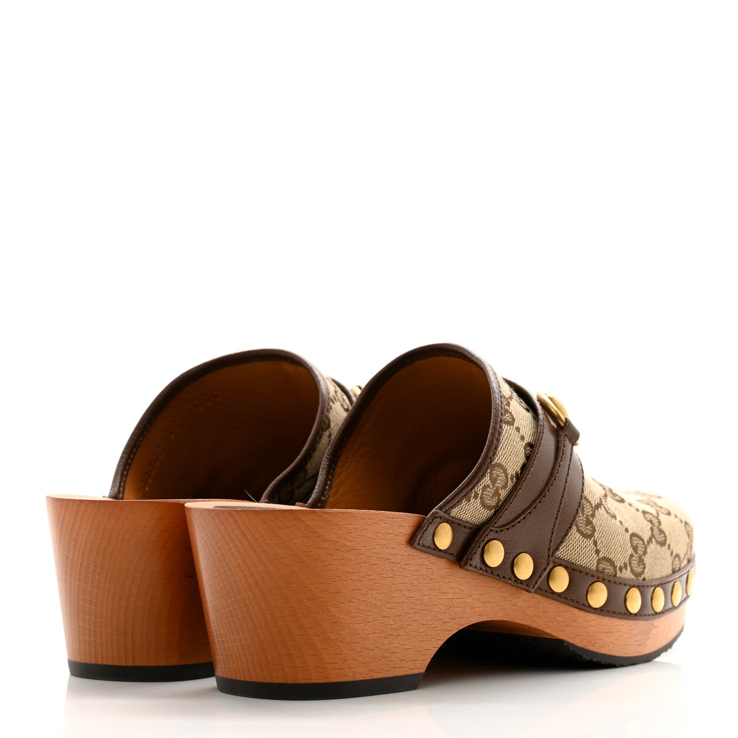 Monogram Goatskin Horsebit Clog Mules 37 Beige Ebony Brown Sugar