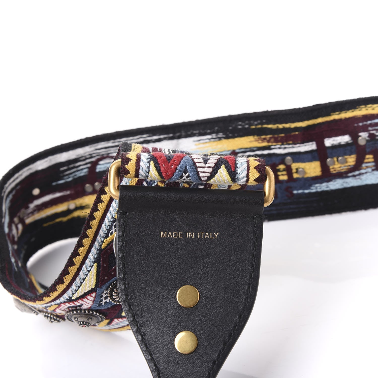 Christian Dior Canvas Embroidered Studded Shoulder Strap Black Multicolor 4 of 5