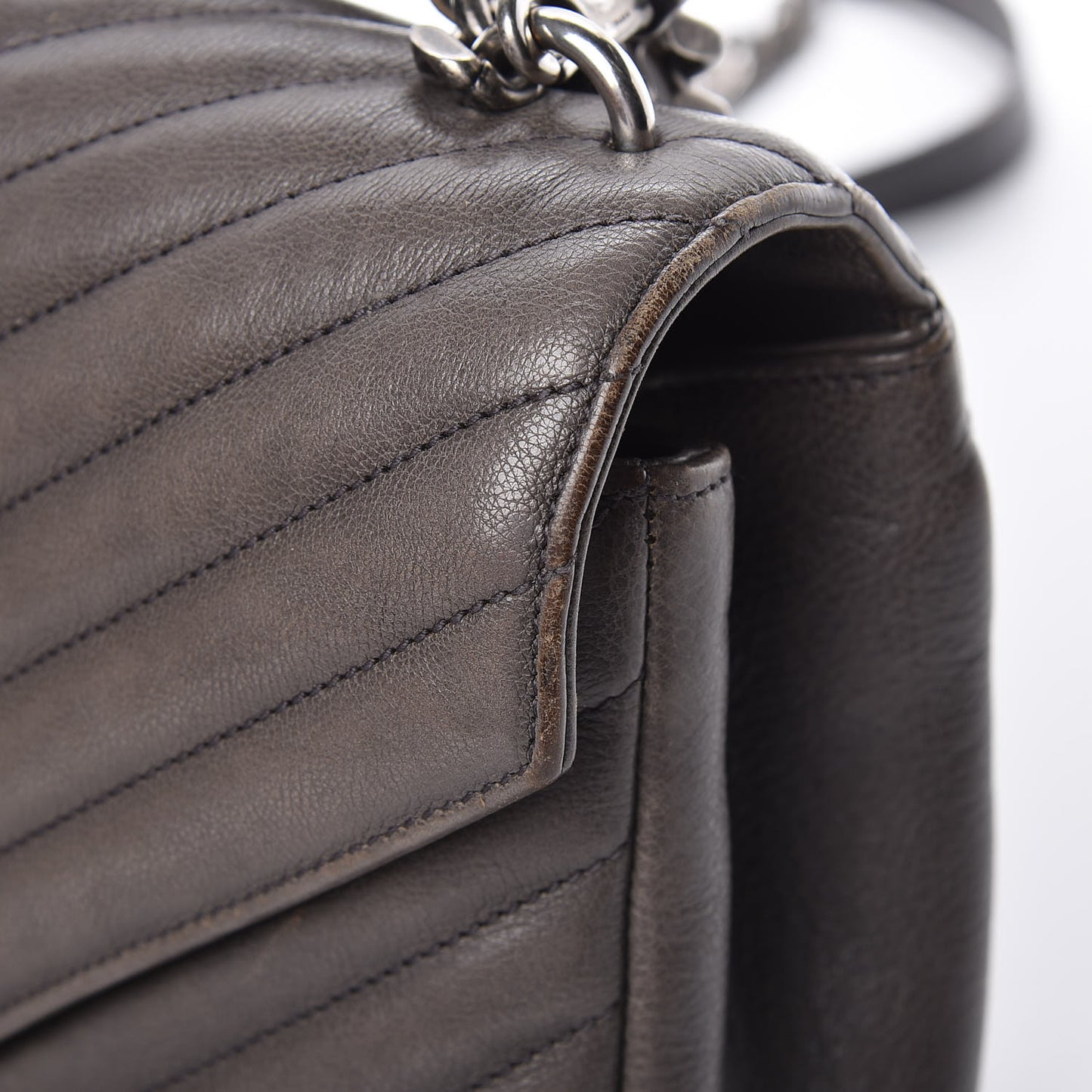 Sheepskin Matelasse Chevron Monogram Medium College Bag Dark Anthracite
