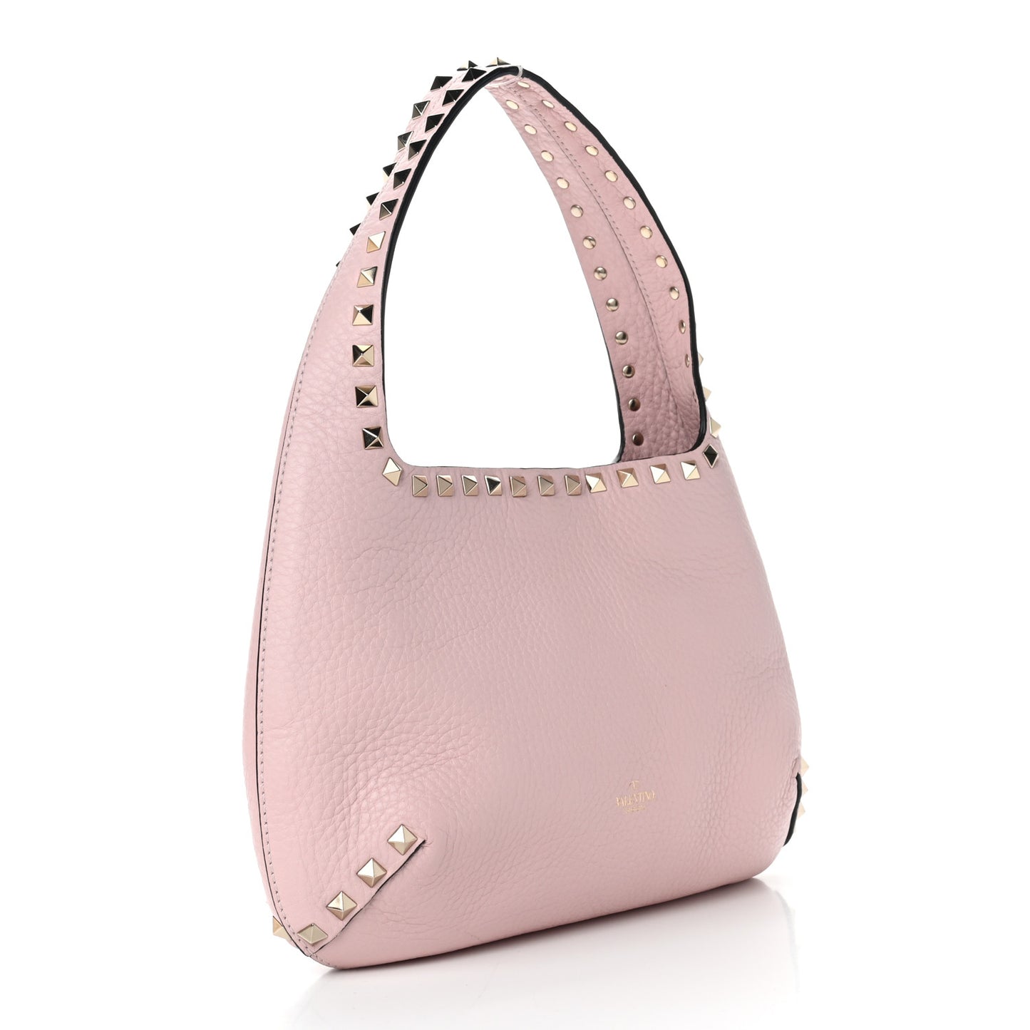 Pebbled Calfskin Small Rockstud Flip Lock Hobo Light Pink