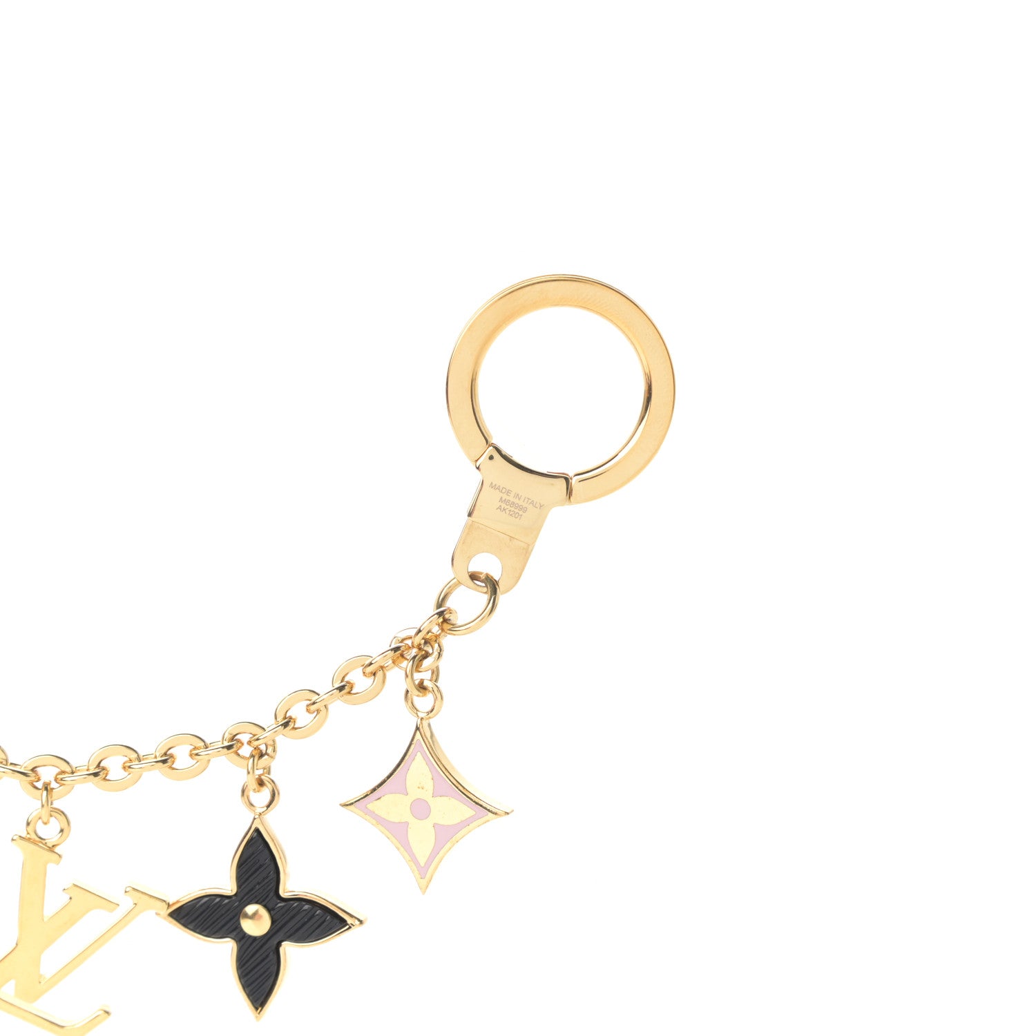 Louis Vuitton Brass Enamel Fleur De Monogram Bag Charm Chain Gold 5 of 6