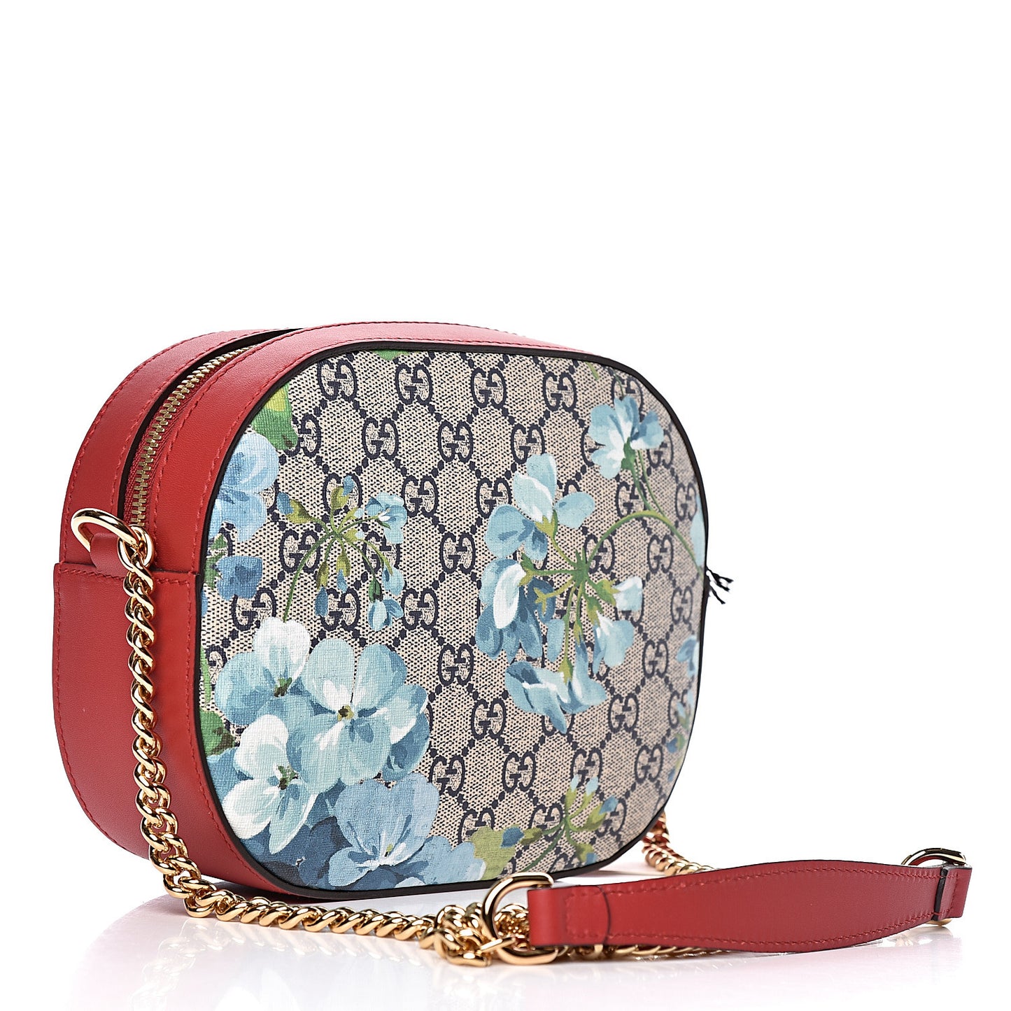 GG Supreme Monogram Blooms Mini Chain Shoulder Bag Beige Blue Navy Hibiscus Red