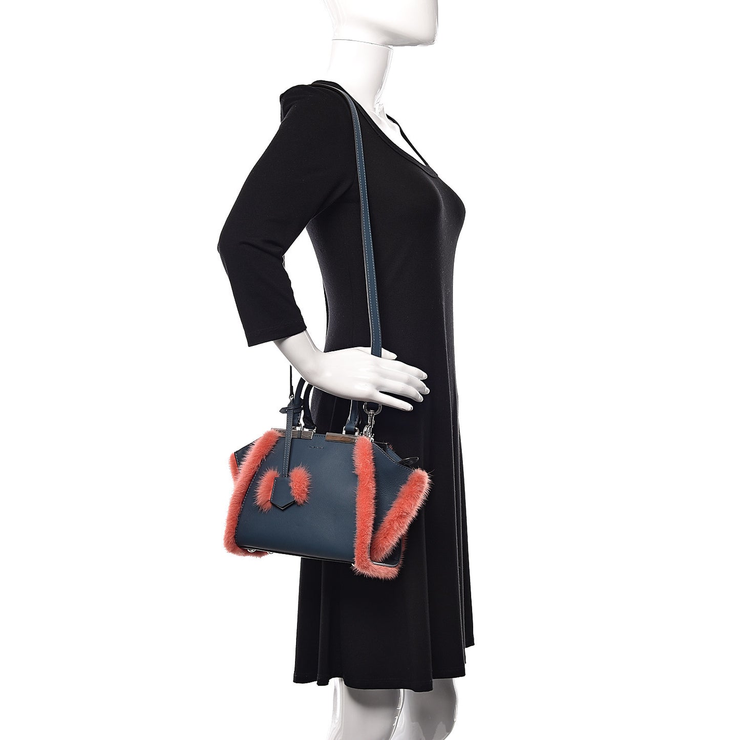 Vitello Dolce Mink Fur Mini Mini 3jours Tote Blue