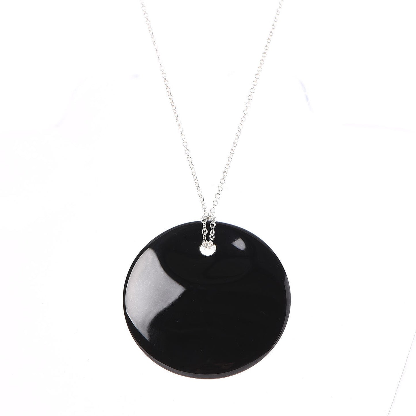 Sterling Silver Black Jade Elsa Peretti Disc Pendant Necklace