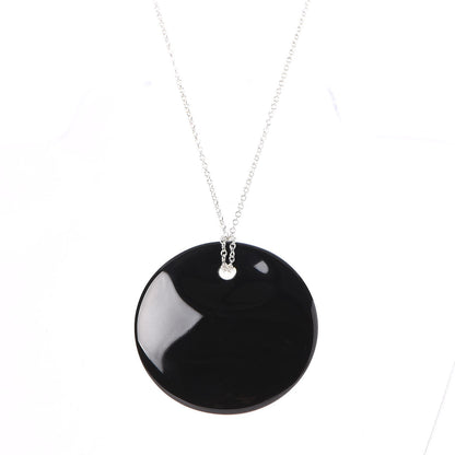 Tiffany Sterling Silver Black Jade Elsa Peretti Disc Pendant Necklace 4 of 9