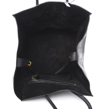Celine Crocodile Embossed Calfskin Medium Phantom Luggage Black 5 of 14