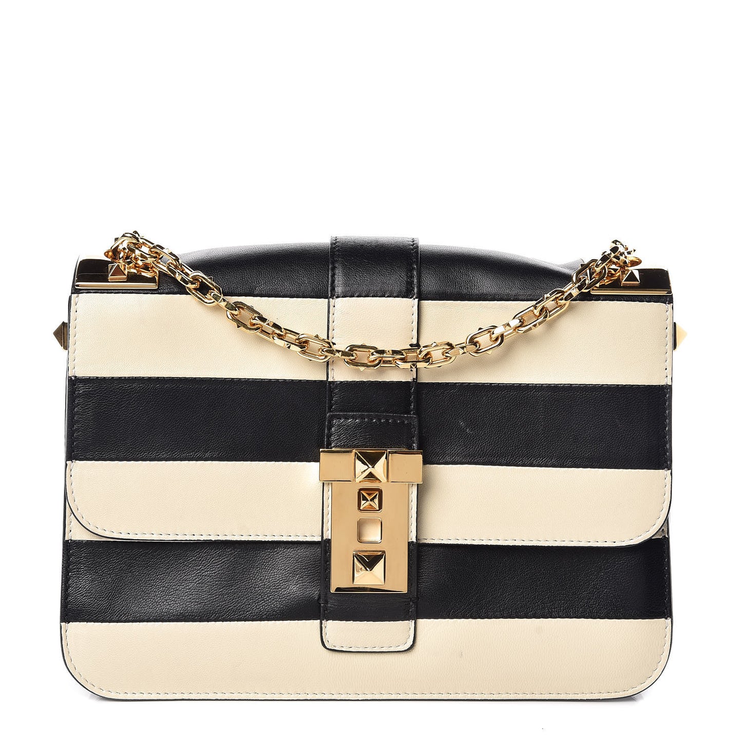 Nappa Striped B-Rockstud Flap Black Light Ivory