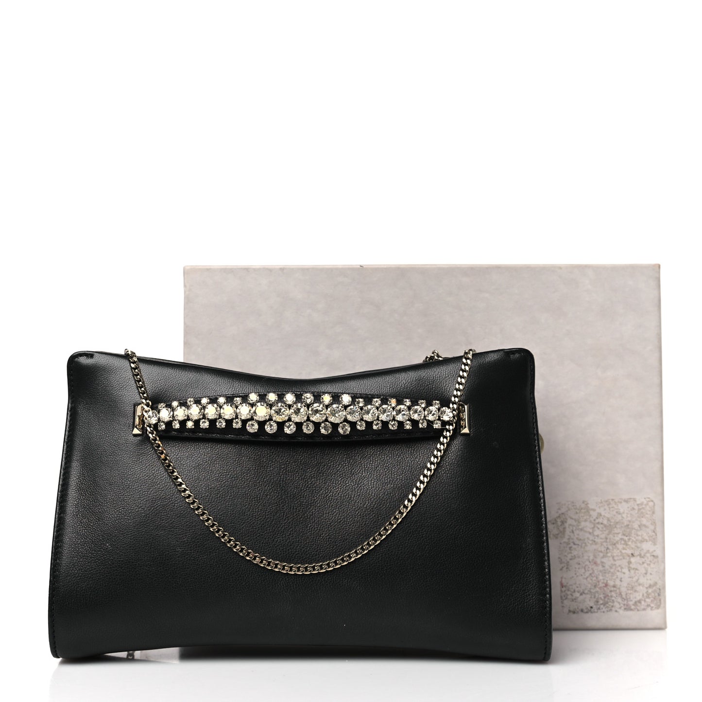 Nappa Crystal Venus Clutch with Chain Black