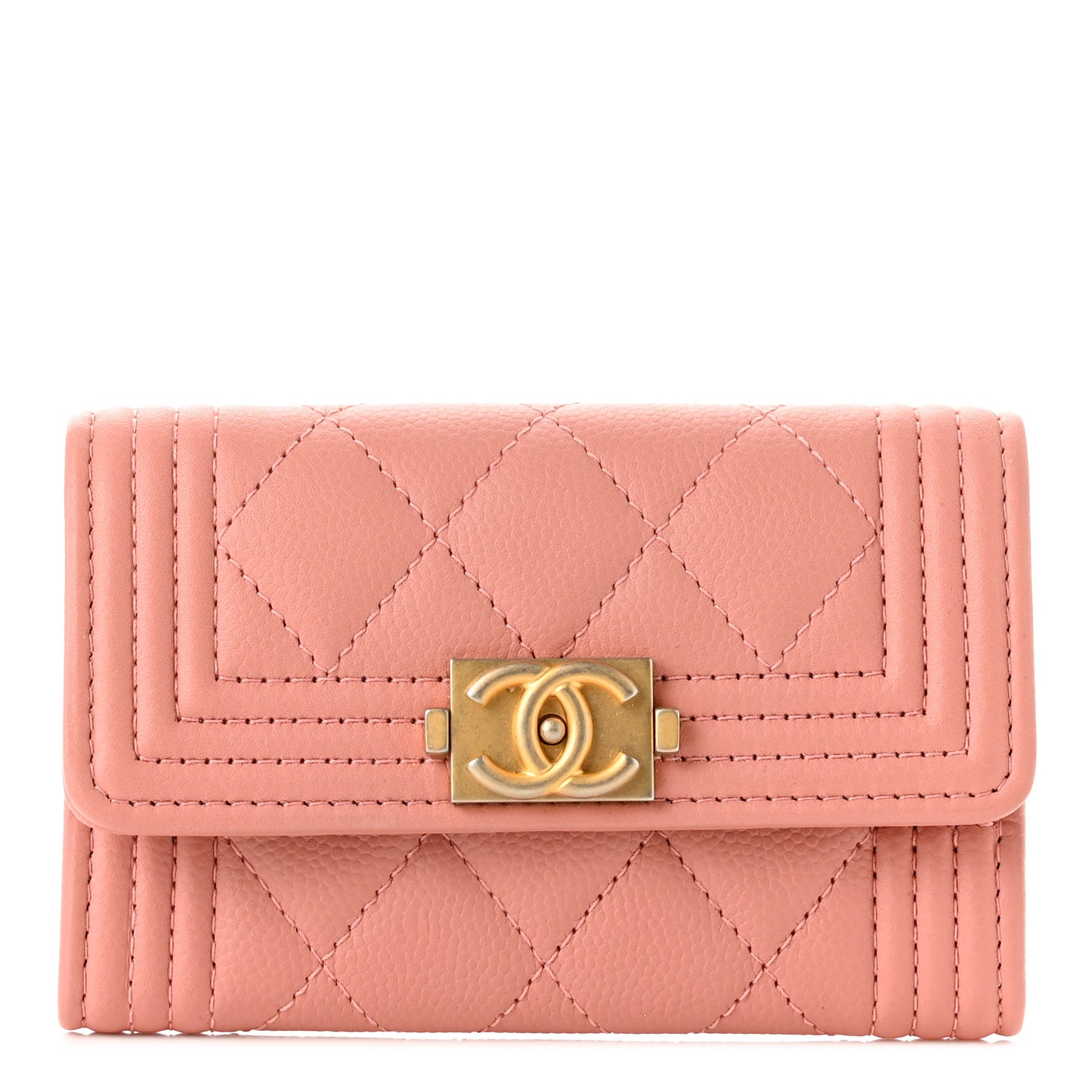 Caviar Quilted Boy Flap Card Holder Wallet Light Pink