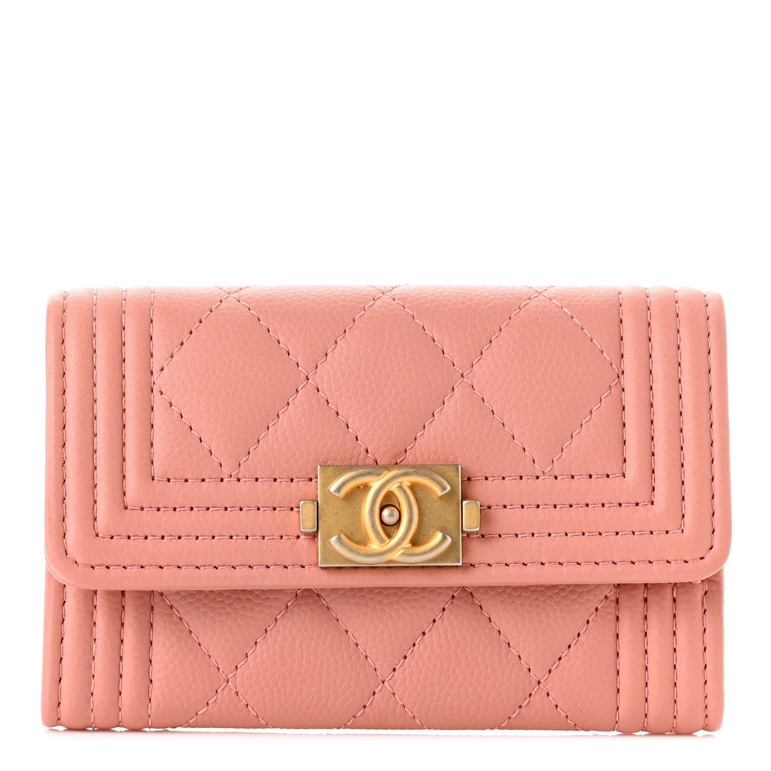 Chanel Caviar Quilted Boy Flap Card Holder Wallet Light Pink 1 of 8