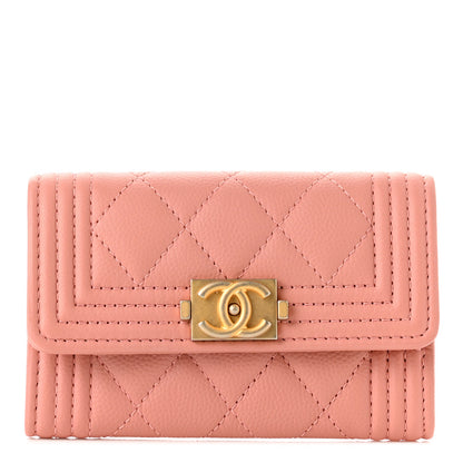 Chanel Caviar Quilted Boy Flap Card Holder Wallet Light Pink 1 of 8