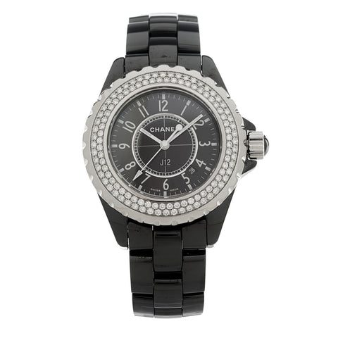 Stainless Steel Ceramic Diamond Pave Bezel 33mm J12 Quartz Watch Black