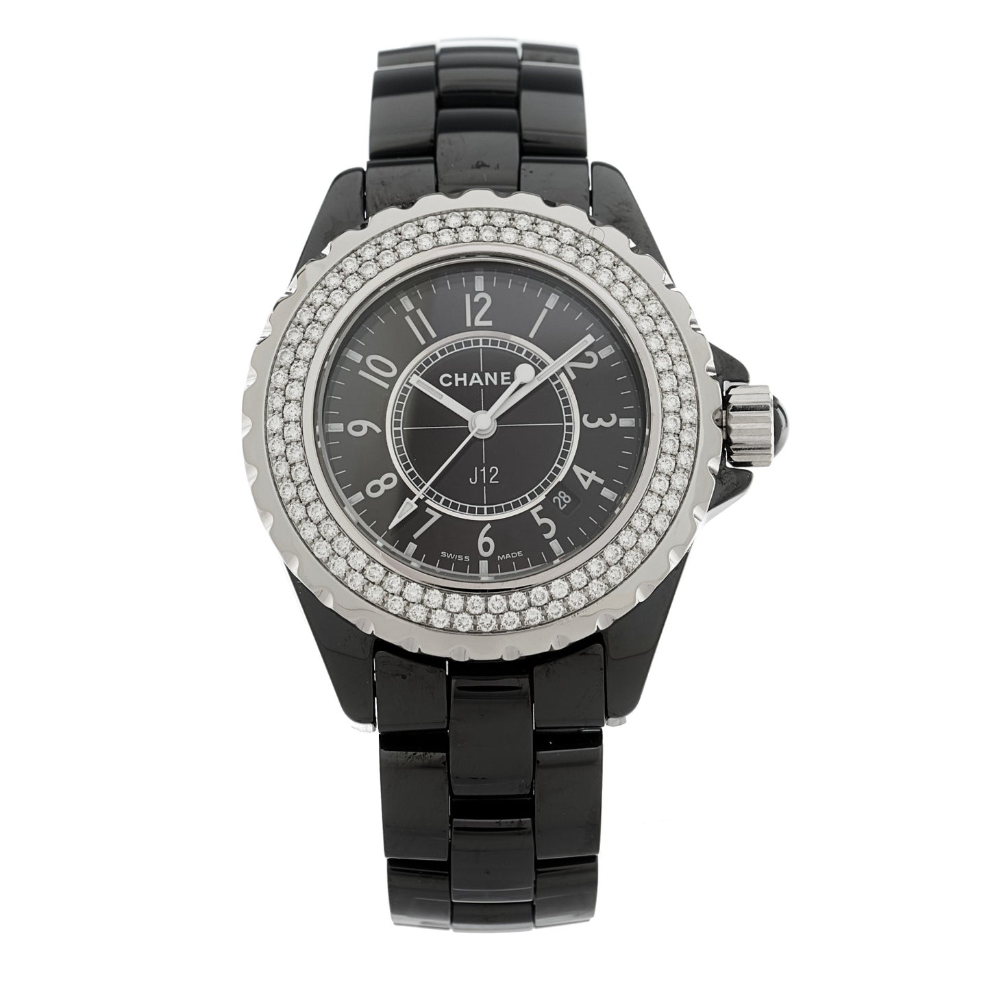 Stainless Steel Ceramic Diamond Pave Bezel 33mm J12 Quartz Watch Black