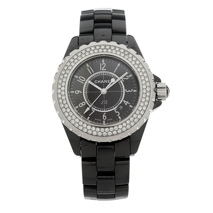 Chanel Stainless Steel Ceramic Diamond Pave Bezel 33mm J12 Quartz Watch Black 1 of 4